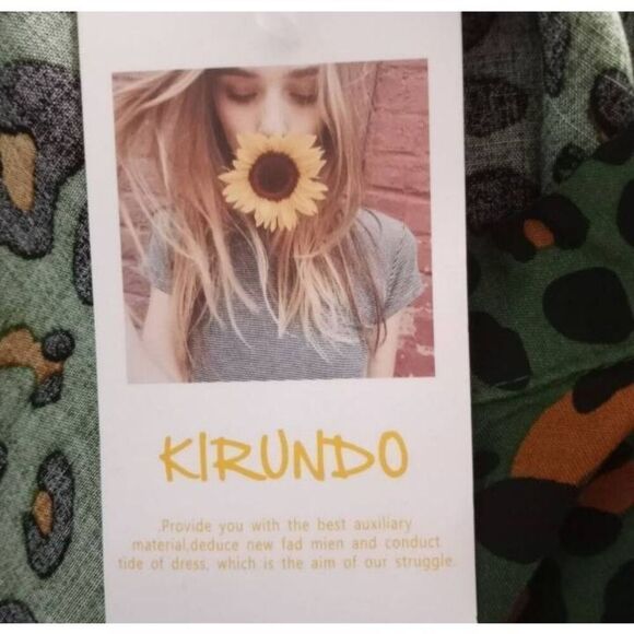 KIRUNDO GREEN LONG SLEEVE LEOPARD PRINT SHIRT DRESS SZ. L NWT. - Picture 9 of 12